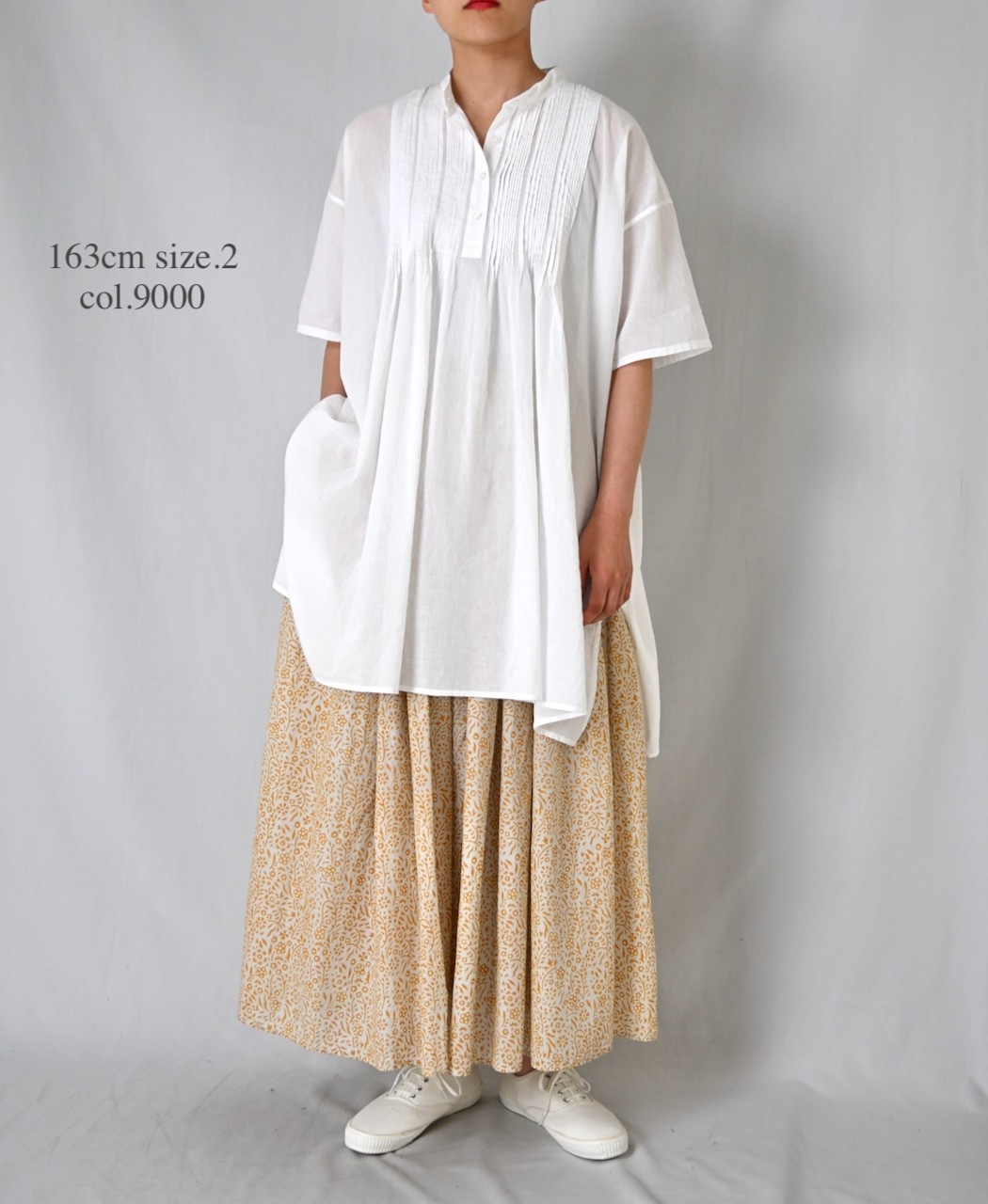 NSL26023(シャツ) 80s COTTON VOILE PLAIN BANDED COLLAR SHORT/SLEEVE PINTUCK SHIRT