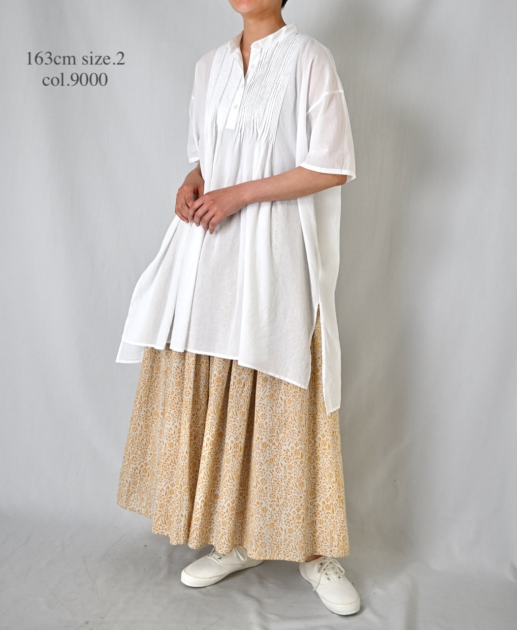 NSL26023(シャツ) 80s COTTON VOILE PLAIN BANDED COLLAR SHORT/SLEEVE PINTUCK SHIRT