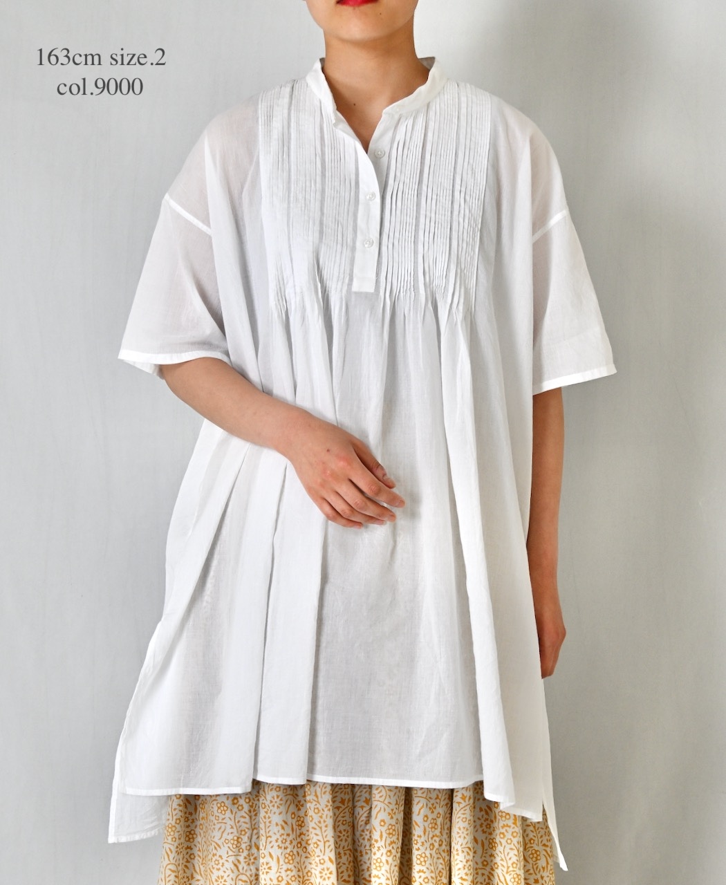 NSL26023(シャツ) 80s COTTON VOILE PLAIN BANDED COLLAR SHORT/SLEEVE PINTUCK SHIRT