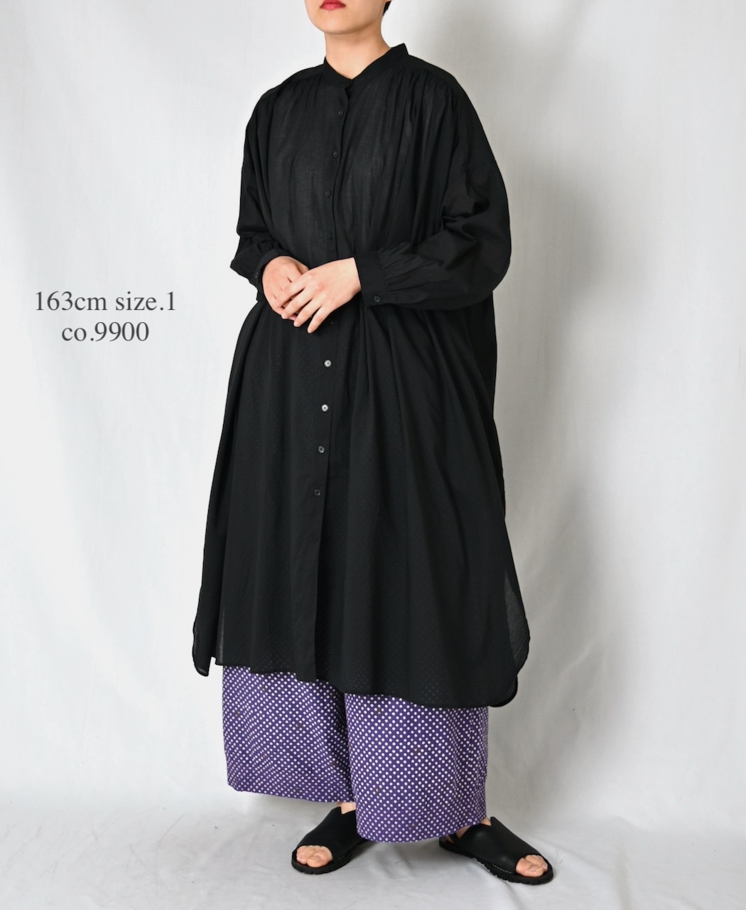 NSL26024(ワンピース) 80s COTTON VOILE PLAIN BANDED COLLAR GATHERED SHIRT DRESS