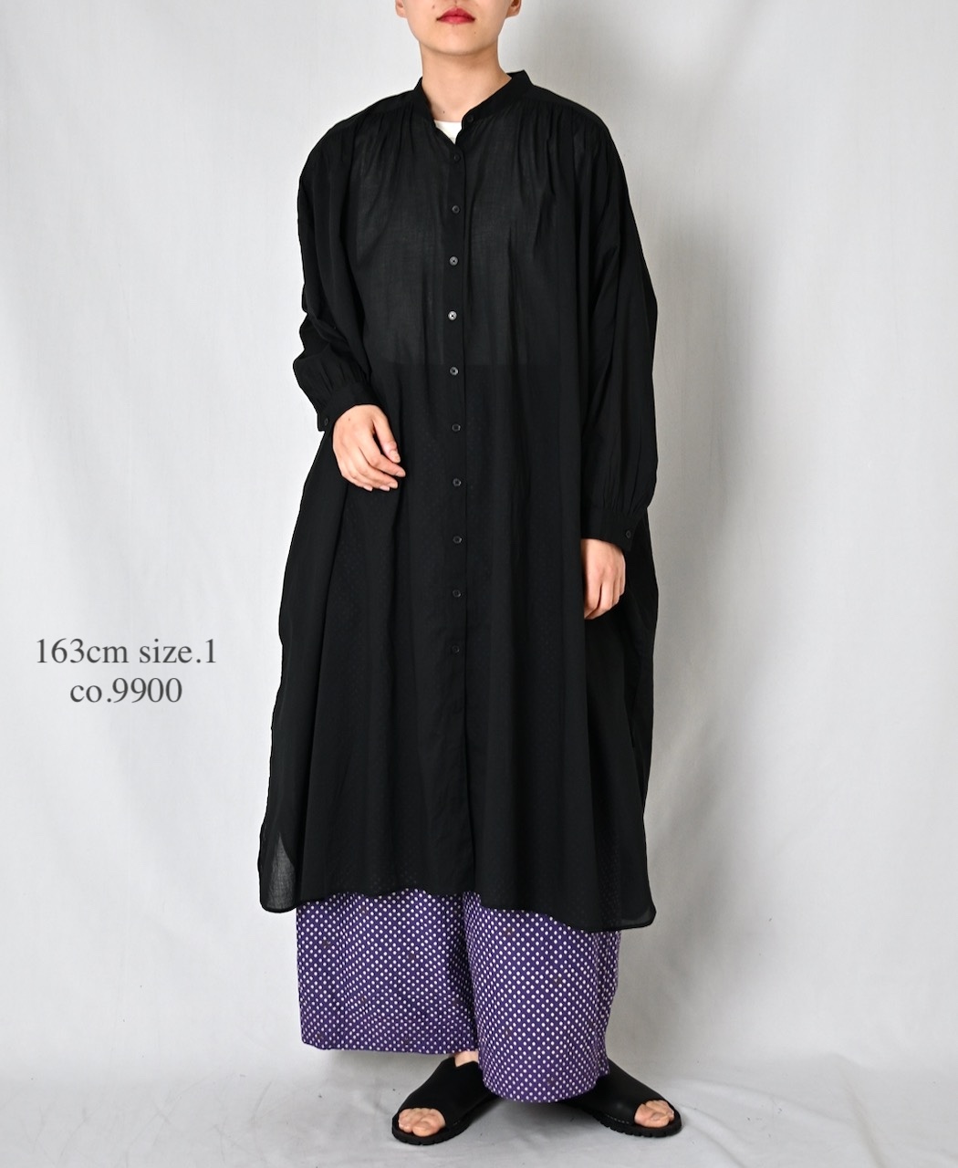 NSL26024(ワンピース) 80s COTTON VOILE PLAIN BANDED COLLAR GATHERED SHIRT DRESS