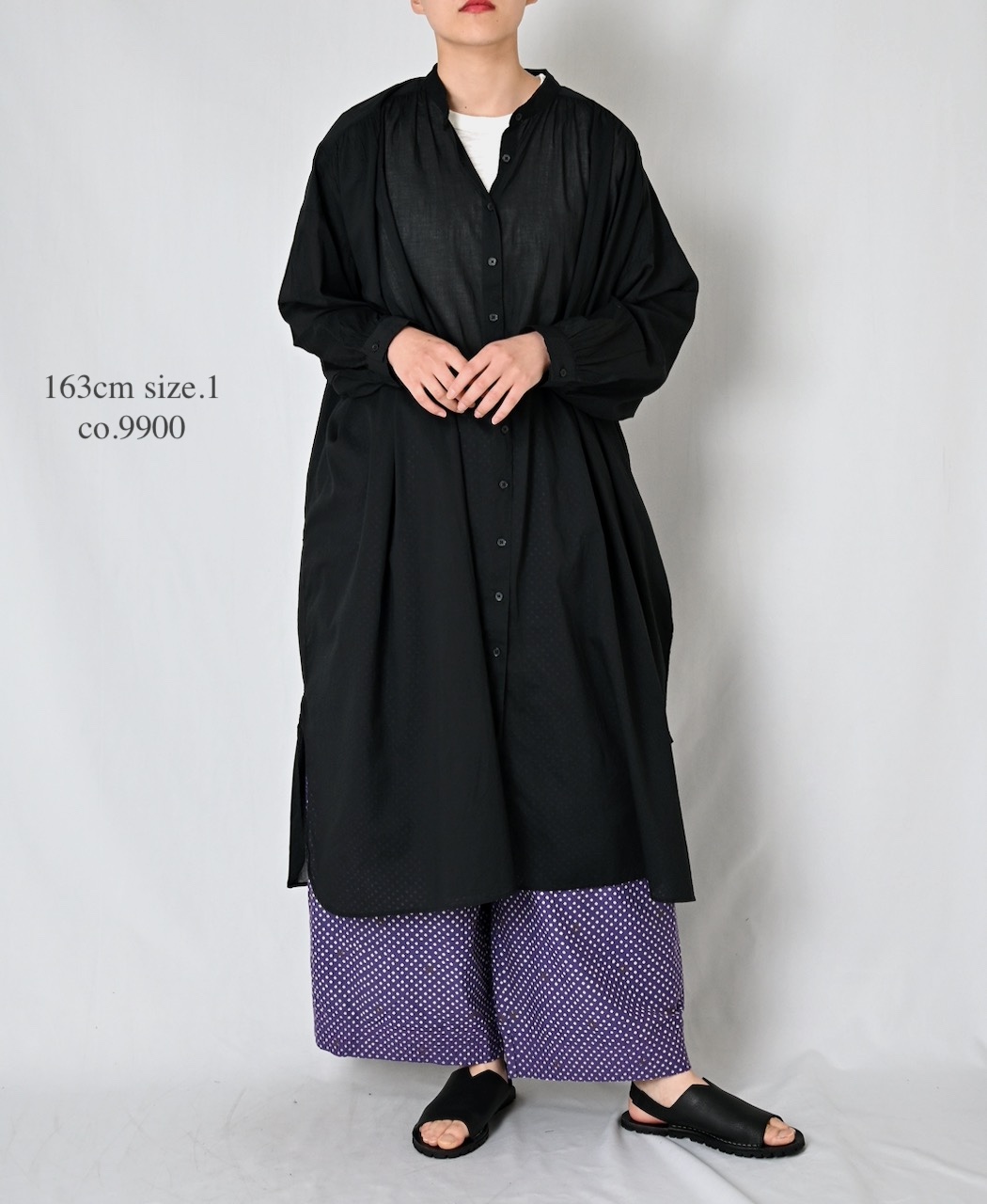 NSL26024(ワンピース) 80s COTTON VOILE PLAIN BANDED COLLAR GATHERED SHIRT DRESS