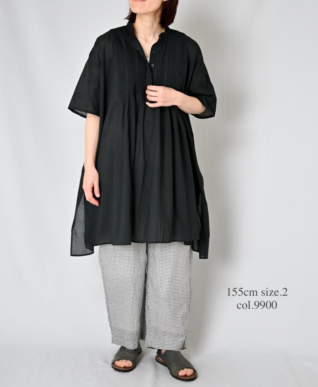 NSL26023(シャツ) 80s COTTON VOILE PLAIN BANDED COLLAR SHORT/SLEEVE PINTUCK SHIRT