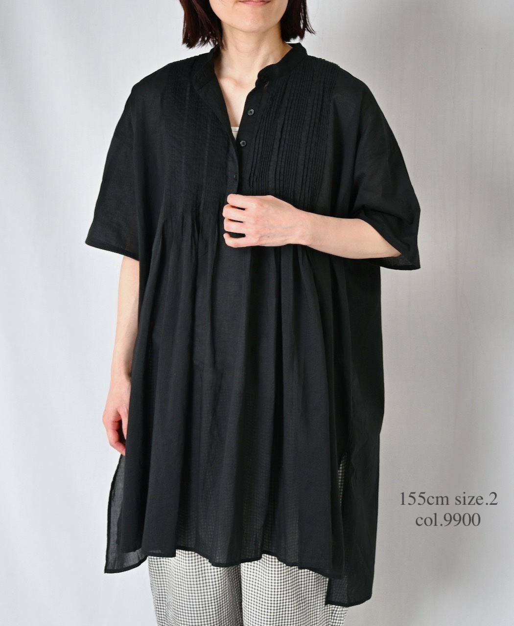 NSL26023(シャツ) 80s COTTON VOILE PLAIN BANDED COLLAR SHORT/SLEEVE PINTUCK SHIRT