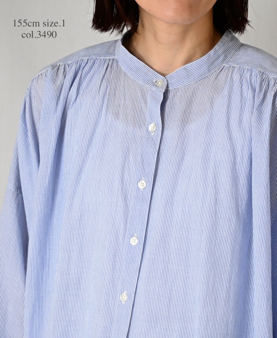 NSL26014(ワンピース) 80s COTTON VOILE STRIPE BANDED COLLAR GATHER SHIRT DRESS