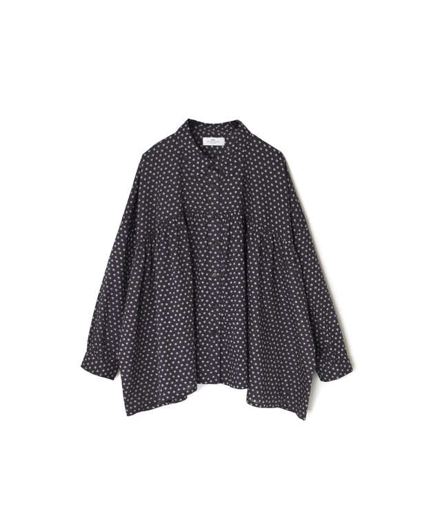 NSL26031(シャツ) COTTON SLUB SMALL FLOWER PRINT REGULAR COLLAR GATHERED SHIRT SMOCK