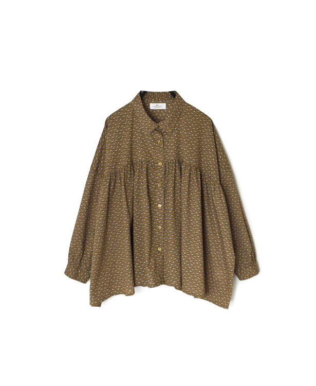 NSL26031(シャツ) COTTON SLUB SMALL FLOWER PRINT REGULAR COLLAR GATHERED SHIRT SMOCK