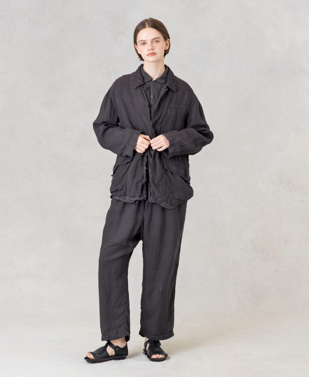 IMDSH2601LPD(ジャケット) 60s AUTOLOOM LINEN PLAIN OVERDYE FLY FRONT JACKET