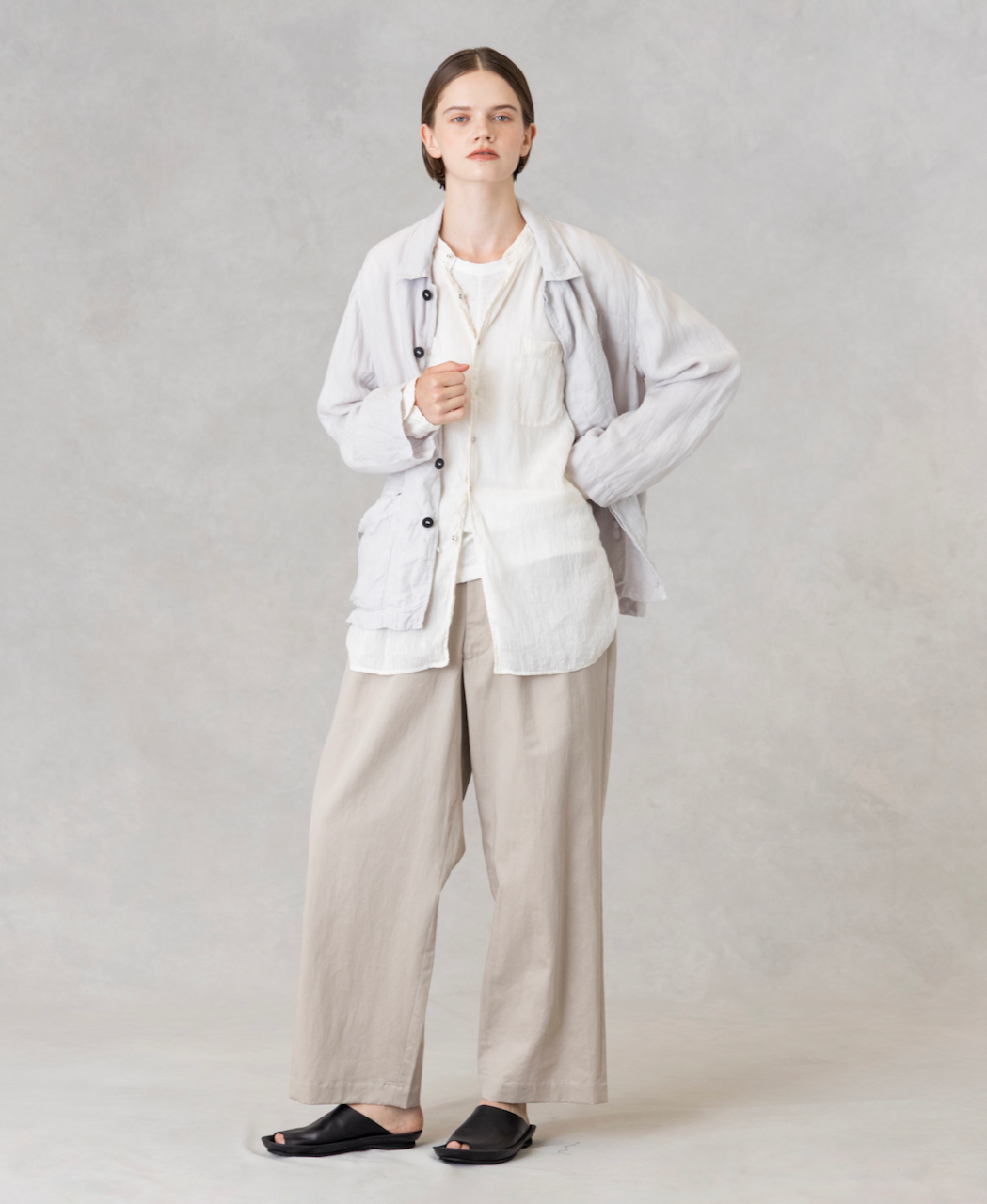 IMDSH2303LCD(シャツ) AUTLOOM LINEN/COTTON PLAIN OVERDYE BANDED COLLAR SHIRTS