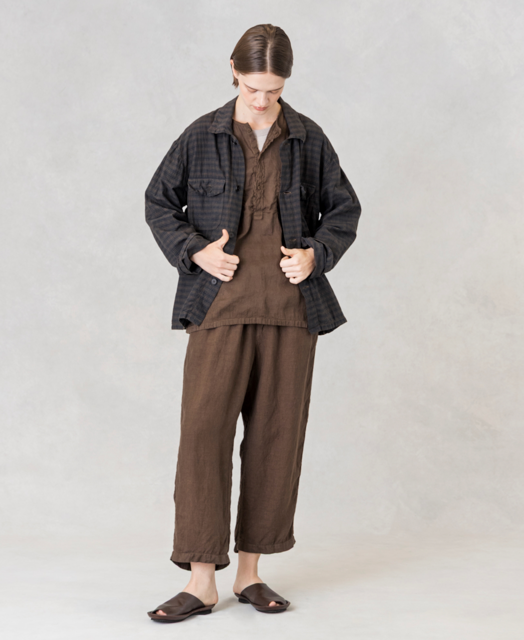 IMDSH2502LCD(シャツ) AUTLOOM LINEN/COTTON PLAIN OVERDYE 3/4SL PULLOVER SHIRTS