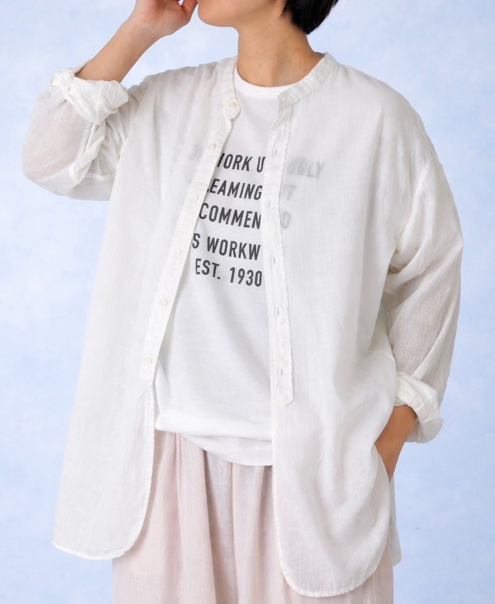 INAM2501G3D(シャツ) 30s GAUZE PLAIN OVERDYE UTILITY BANDED COLLAR SHIRT