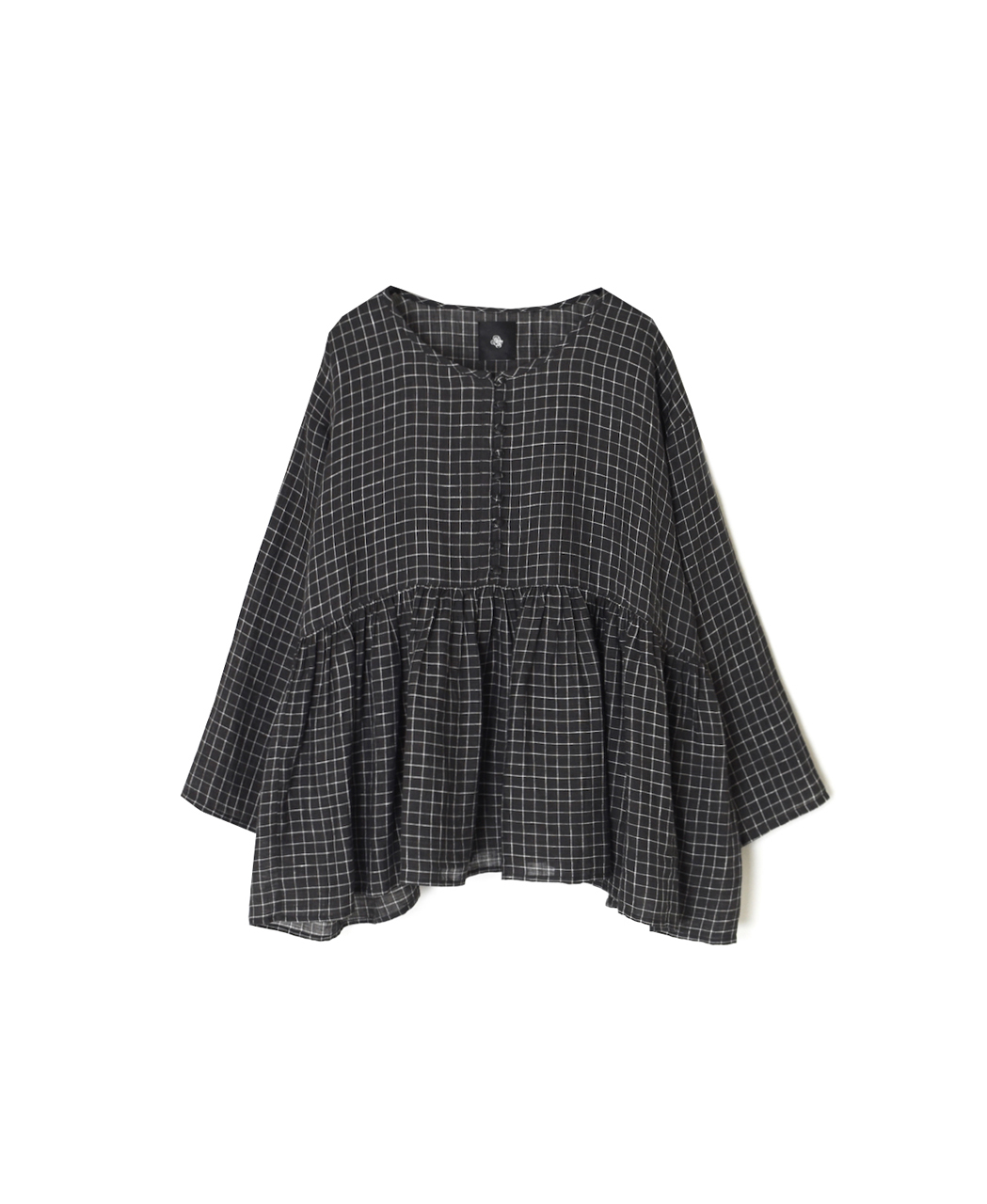 NMDS26282(シャツ) 80s POWER LOOM LINEN CHECK RAJASTHAN GATHERED SHIRT PULLOVER