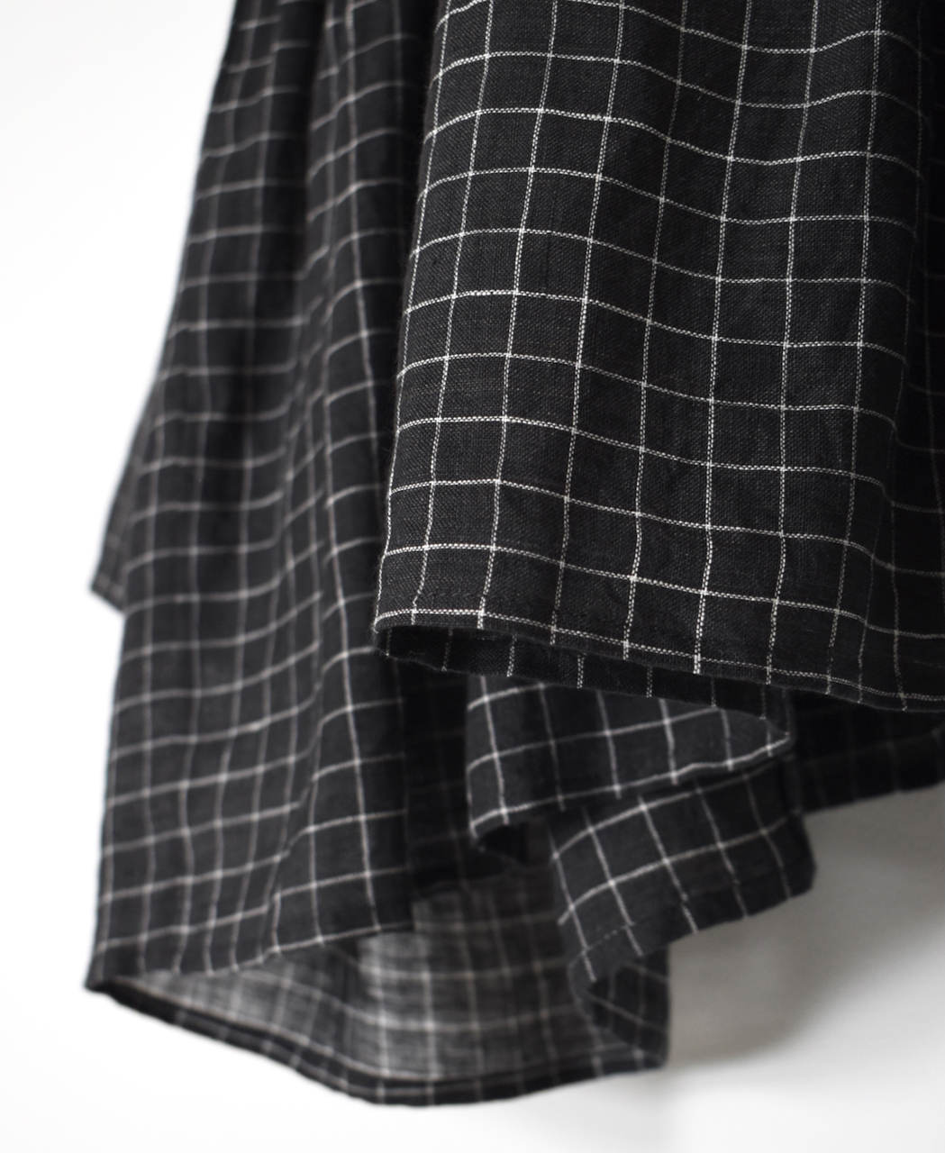 NMDS26282(シャツ) 80s POWER LOOM LINEN CHECK RAJASTHAN GATHERED SHIRT PULLOVER