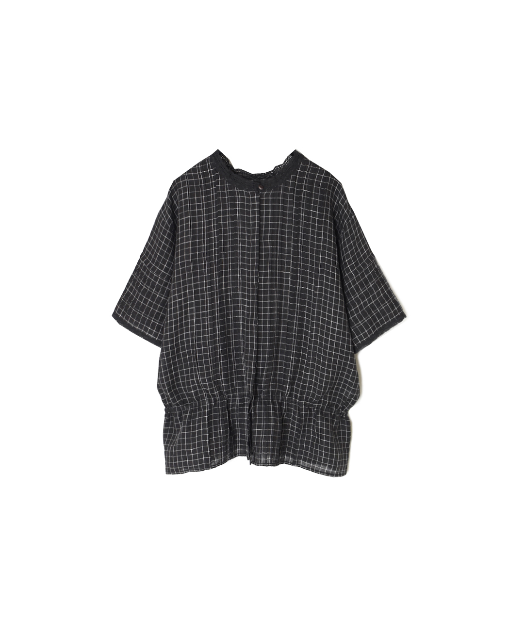 NMDS26281(シャツ) 80s POWER LOOM LINEN CHECK LACE PINTUCK HALF/SLEEVE 2WAY SHIRT