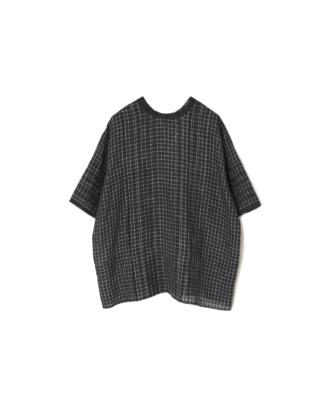 NMDS26281(シャツ) 80s POWER LOOM LINEN CHECK LACE PINTUCK HALF/SLEEVE 2WAY SHIRT
