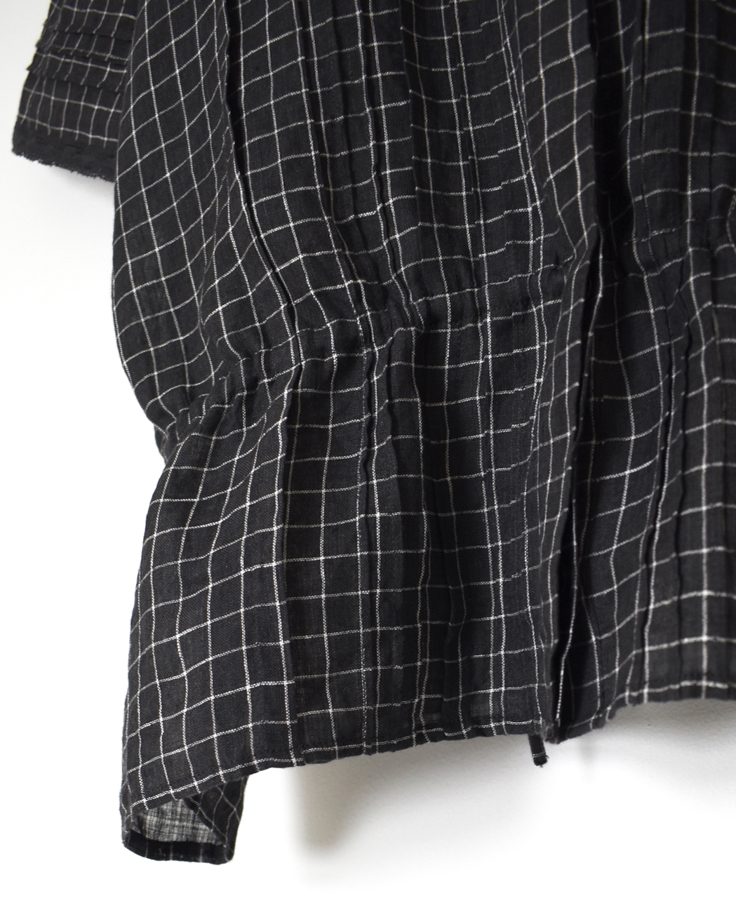 NMDS26281(シャツ) 80s POWER LOOM LINEN CHECK LACE PINTUCK HALF/SLEEVE 2WAY SHIRT
