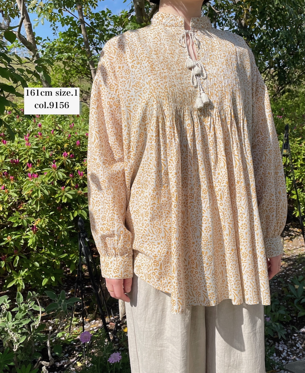 INMDS26102(チュニック) 80s COTTON FLOWER BLOCK PRINT BANDED COLLAR