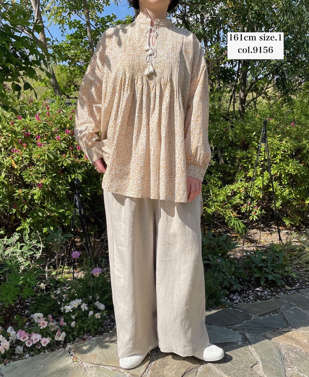 INMDS26102(チュニック) 80s COTTON FLOWER BLOCK PRINT BANDED COLLAR