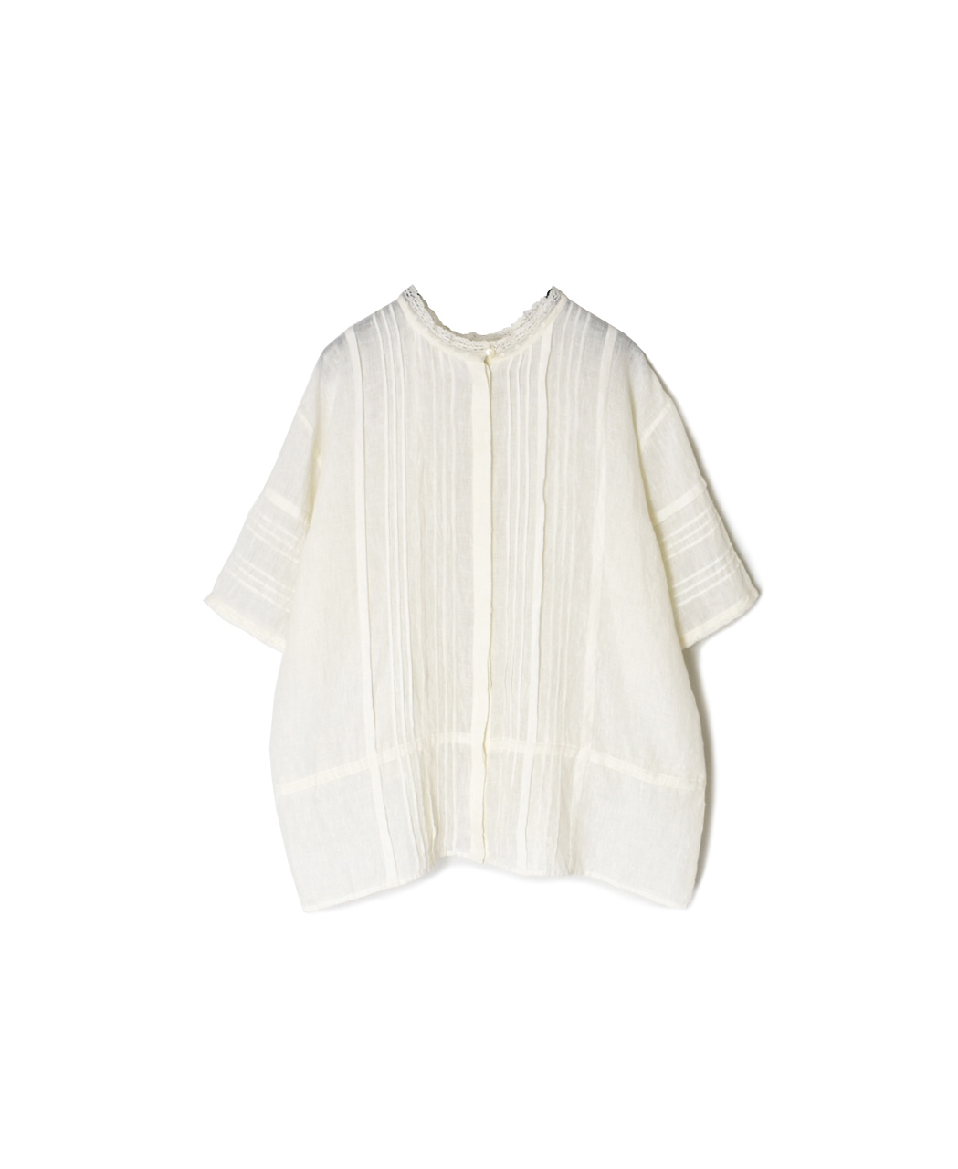NMDS26271(シャツ) 80s POWER LOOM LINEN PLAIN LACE PINTUCK HALF/SLEEVE 2WAY SHIRT