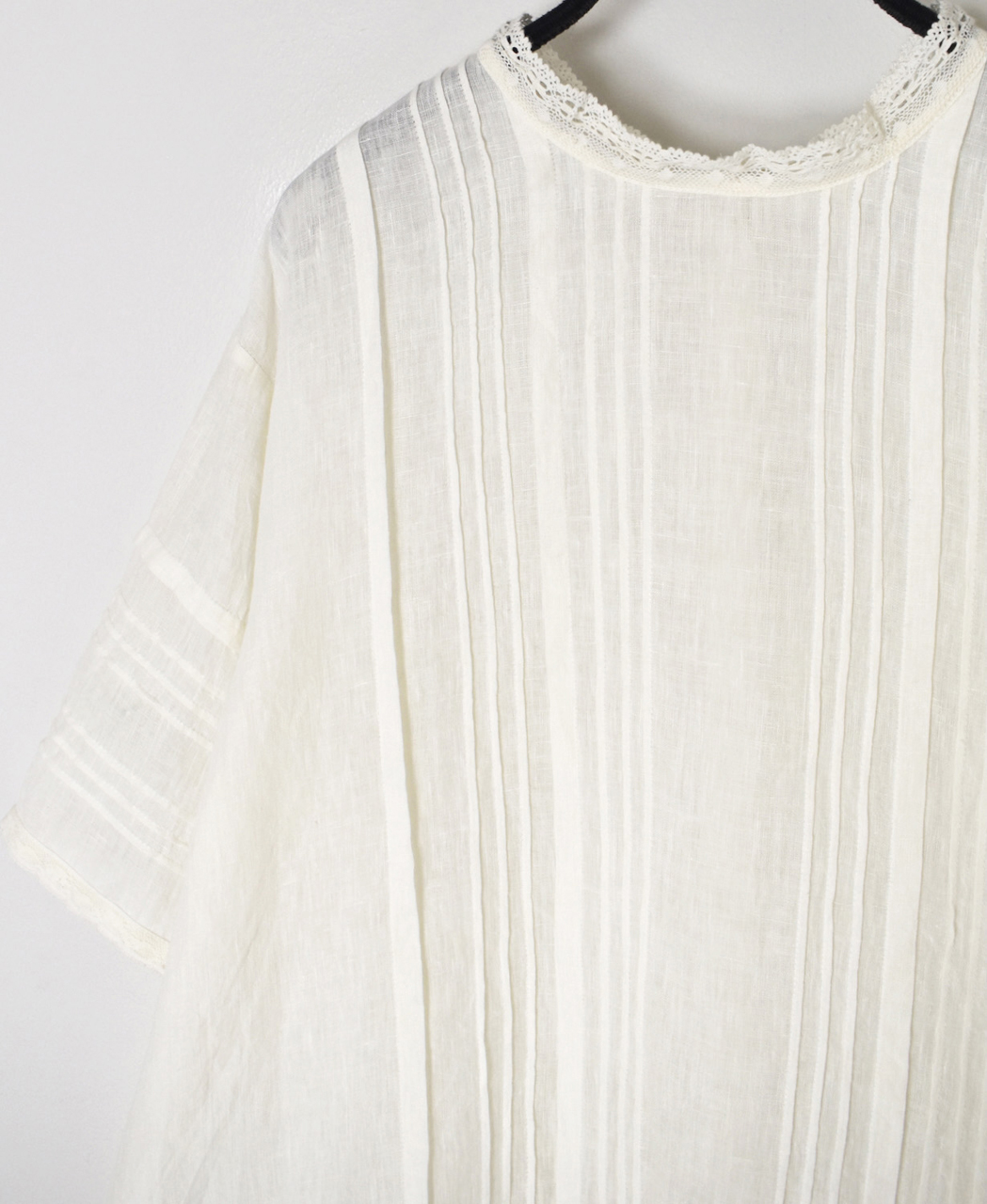 NMDS26271(シャツ) 80s POWER LOOM LINEN PLAIN LACE PINTUCK HALF/SLEEVE 2WAY SHIRT