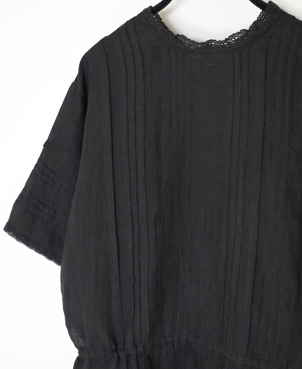 NMDS26271(シャツ) 80s POWER LOOM LINEN PLAIN LACE PINTUCK HALF/SLEEVE 2WAY SHIRT