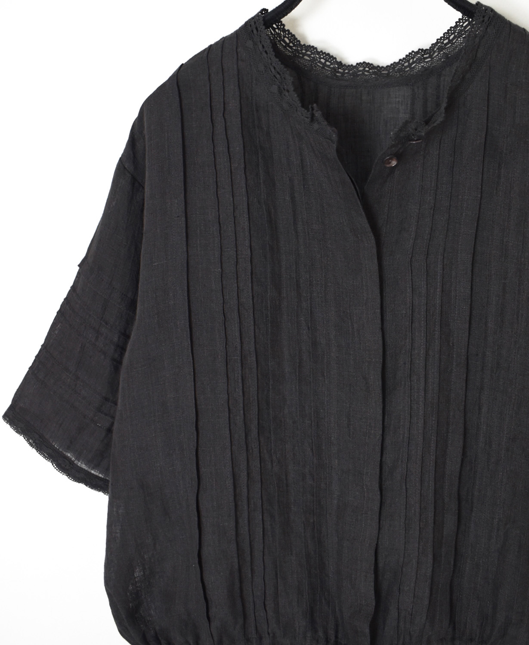 NMDS26271(シャツ) 80s POWER LOOM LINEN PLAIN LACE PINTUCK HALF/SLEEVE 2WAY SHIRT