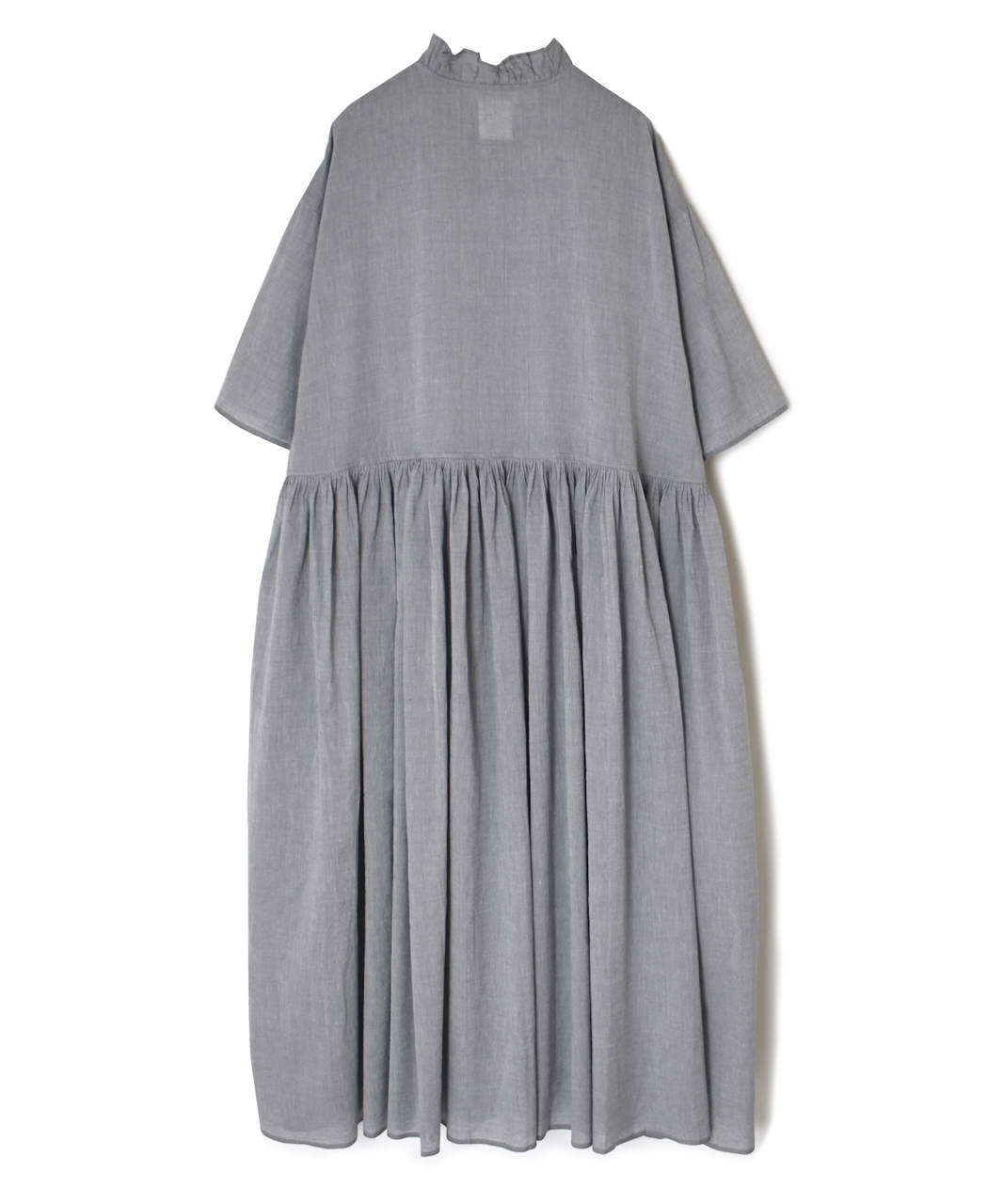 INMDS26042(ワンピース) HANDWOVEN YARN DYE CHAMBRAY FRILL COLLAR SHIRTS DRESS WITH RAJASTHAN GATHER