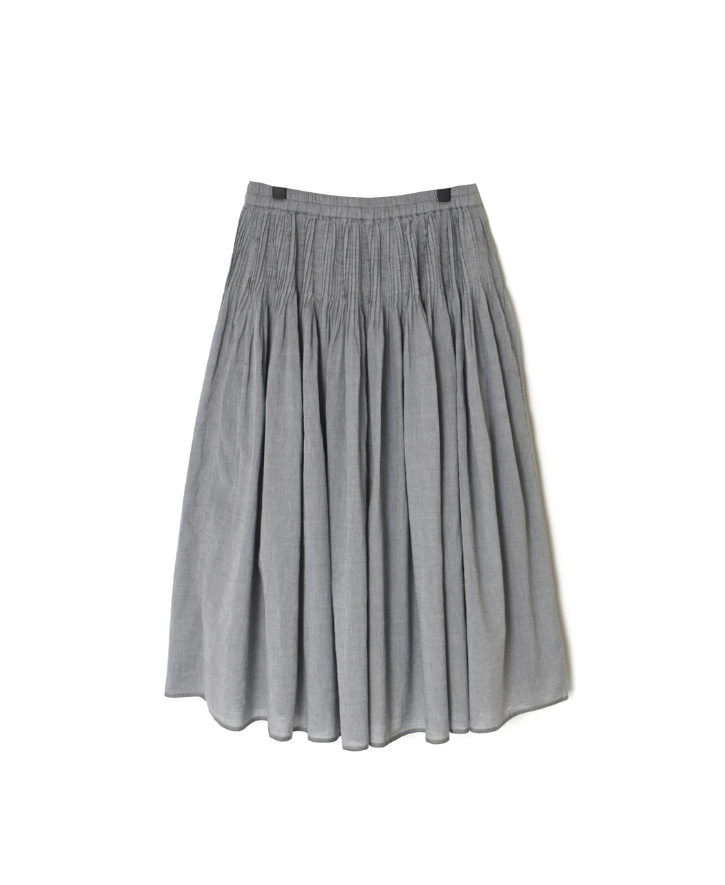 INMDS26043(スカート) HANDWOVEN YARN DYE CHAMBRAY PINTUCK FLARED SKIRT