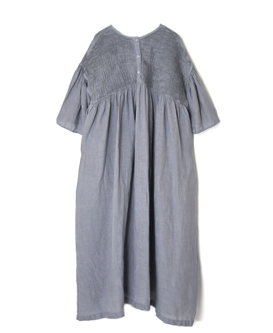 INMDS26004D(ワンピース) 60s AUTO LOOM LINEN PLAIN (OVERDYE) BACK OPENING PULLOVER DRESS WITH MINI PINTUCK