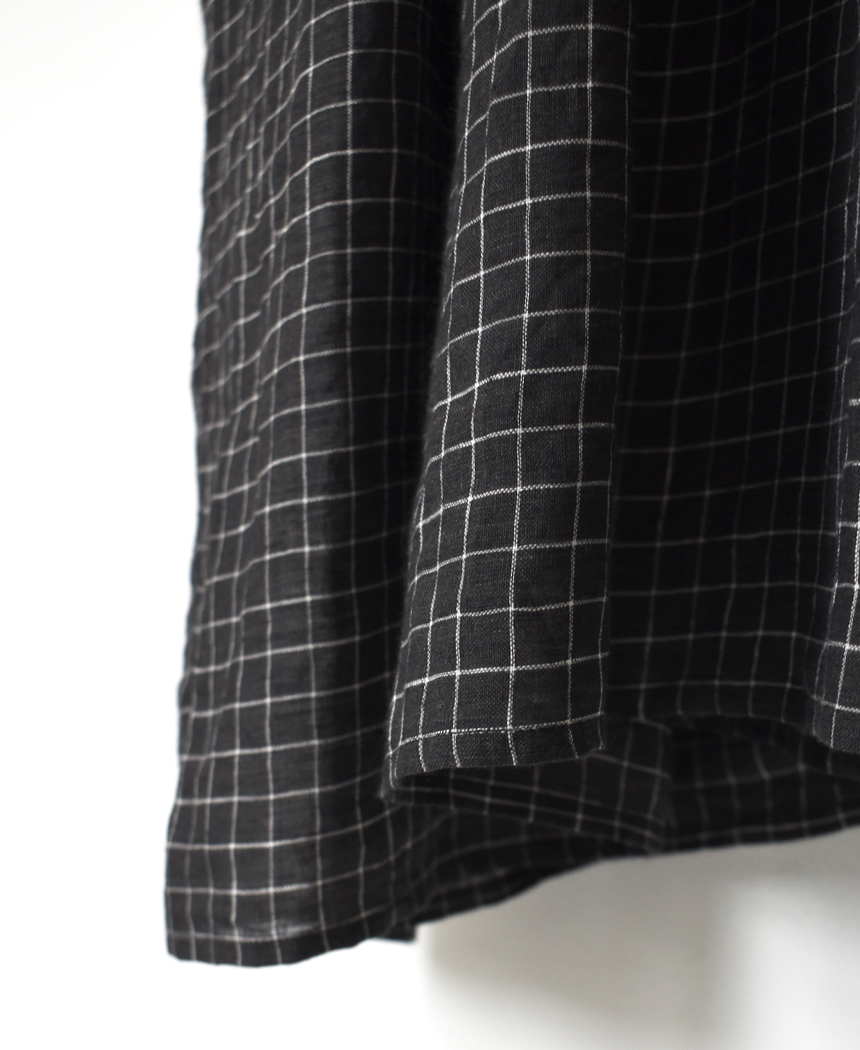 NMDS26284(ワンピース) 80s POWER LOOM LINEN CHECK REGULAR COLLAR DRESS WITH RAJASTHAN GATHER