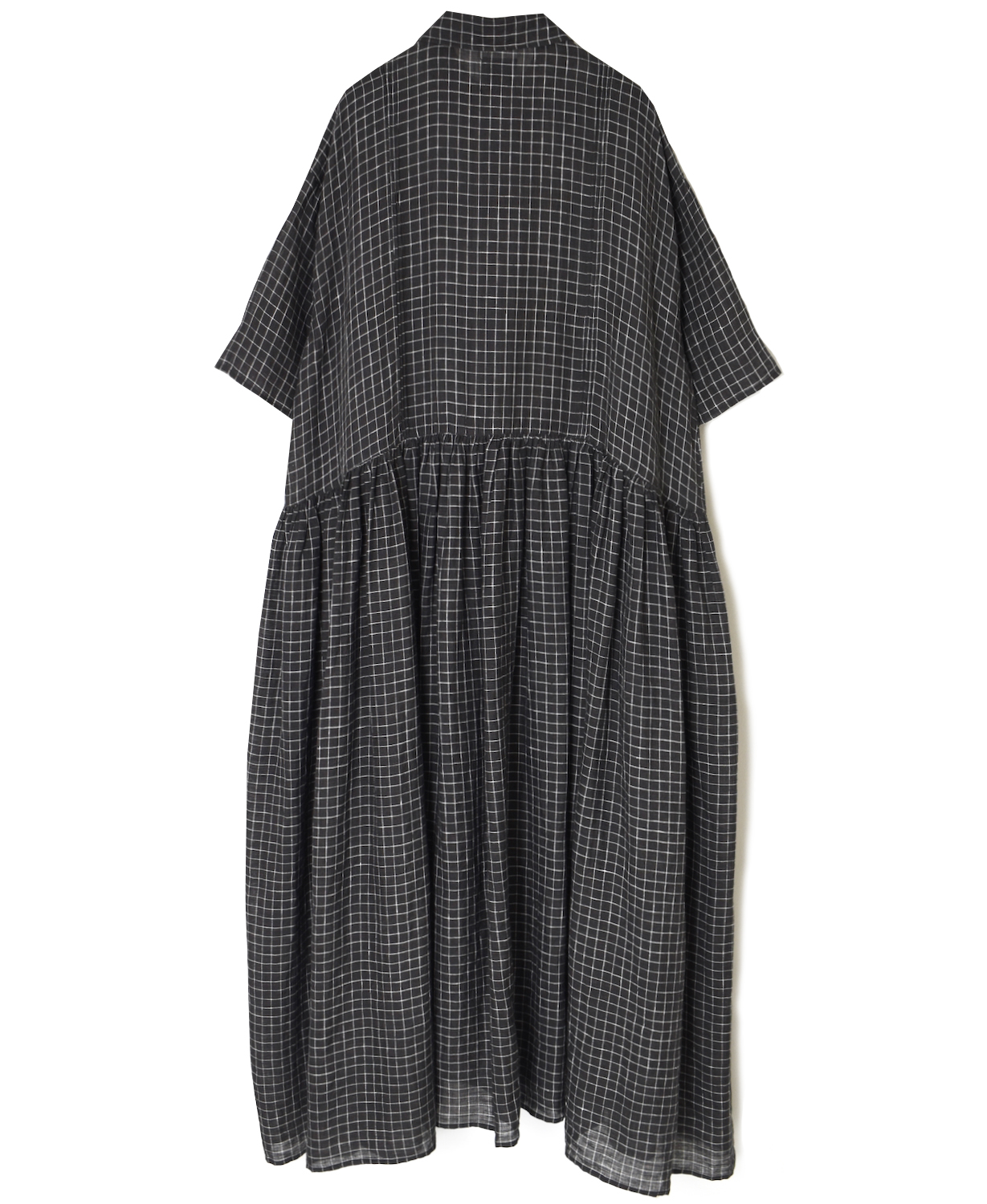 NMDS26284(ワンピース) 80s POWER LOOM LINEN CHECK REGULAR COLLAR DRESS WITH RAJASTHAN GATHER