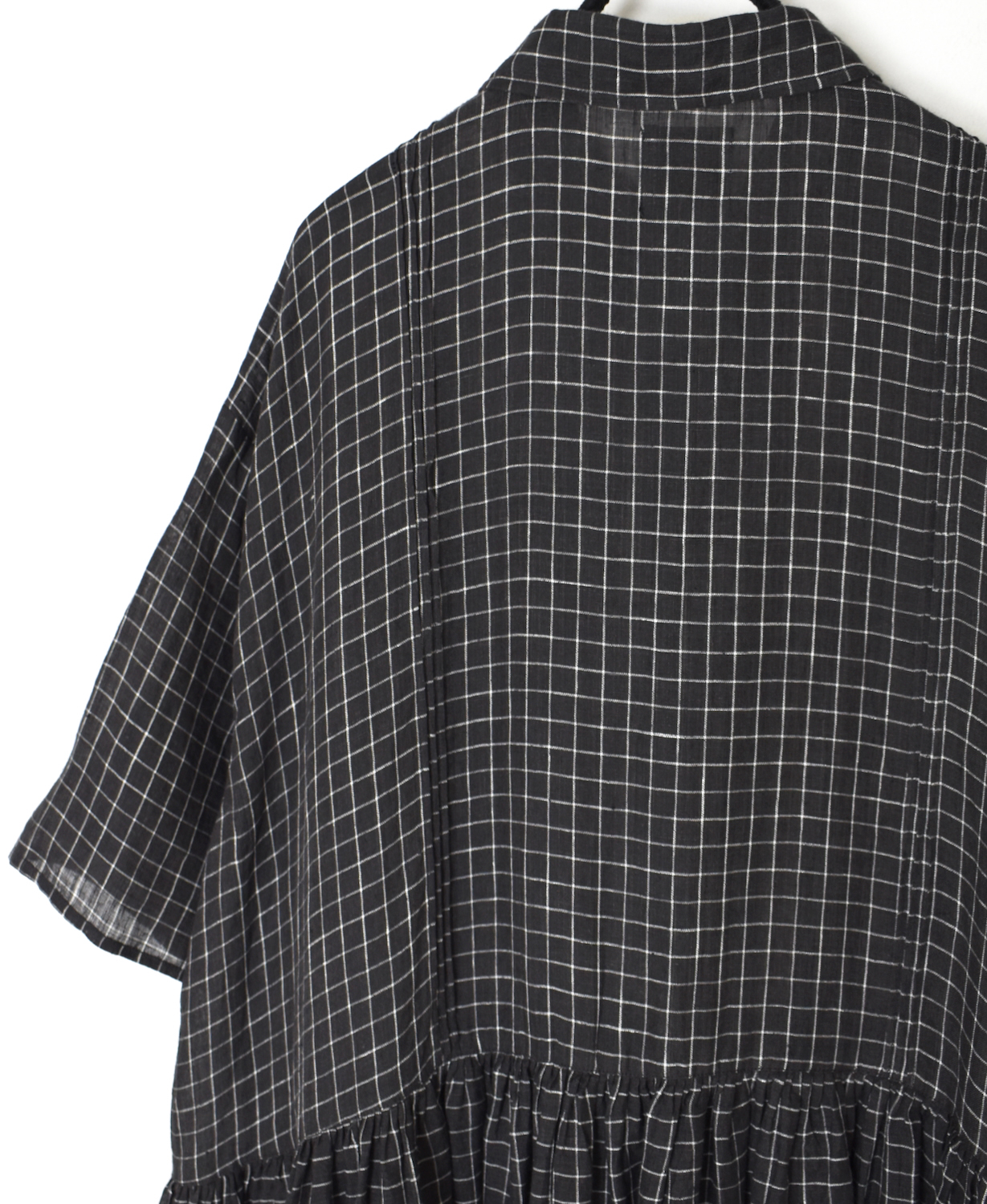 NMDS26284(ワンピース) 80s POWER LOOM LINEN CHECK REGULAR COLLAR DRESS WITH RAJASTHAN GATHER