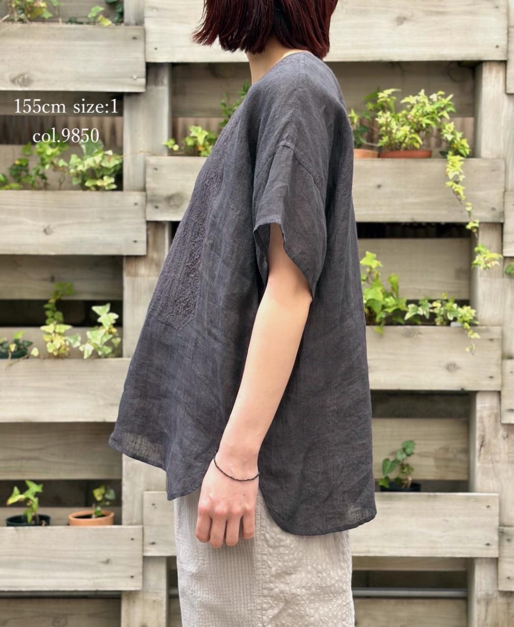 NMDS25242(シャツ) 80s POWER LOOM LINEN PLAIN BACK OPENING CREW-NECK S/SL EMB SHIRT