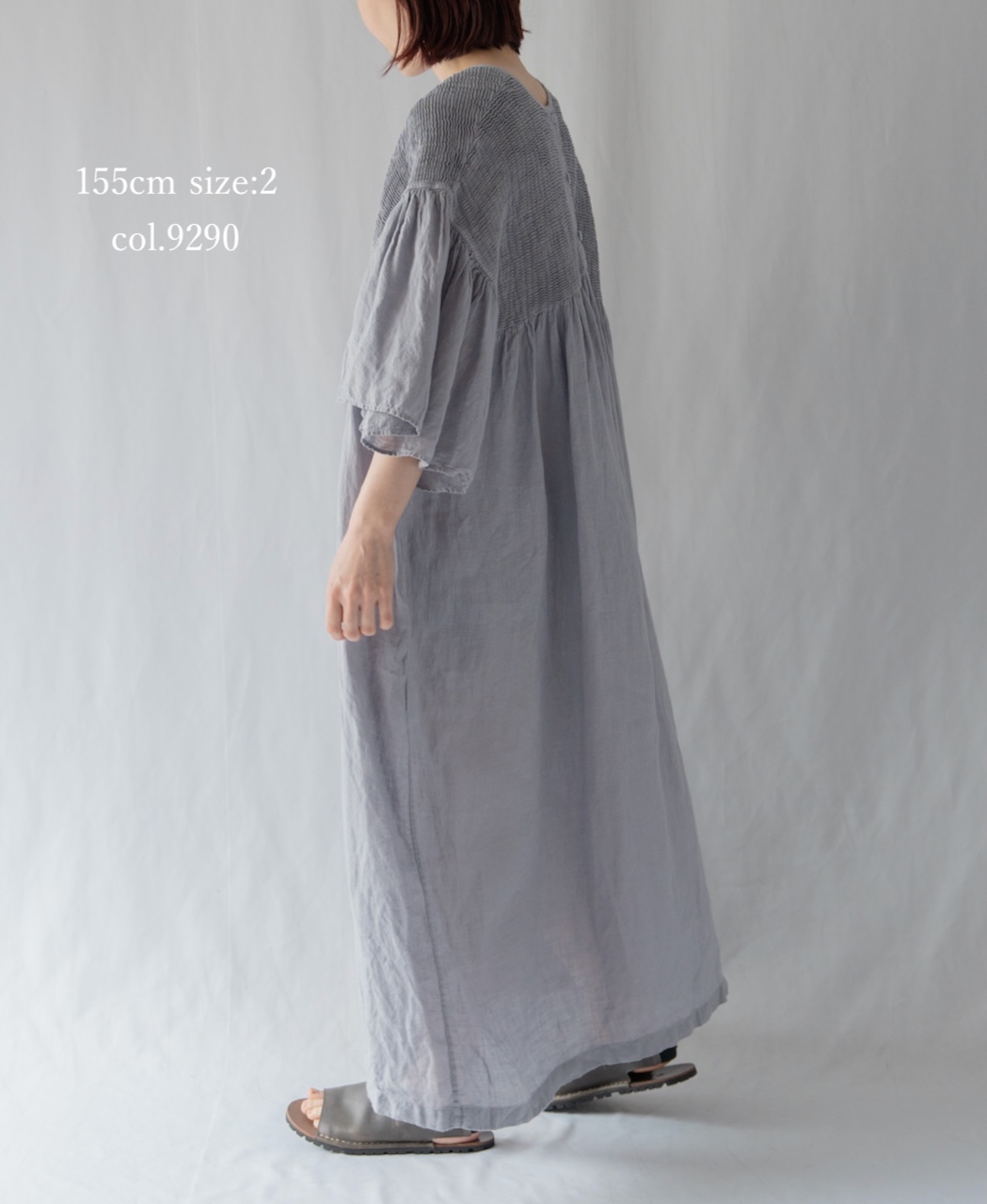 INMDS26004D(ワンピース) 60s AUTO LOOM LINEN PLAIN (OVERDYE) BACK OPENING PULLOVER DRESS WITH MINI PINTUCK