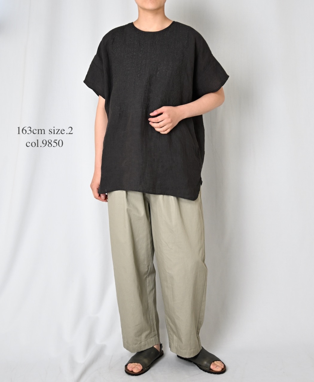 NMDS25242(シャツ) 80s POWER LOOM LINEN PLAIN BACK OPENING CREW-NECK S/SL EMB SHIRT