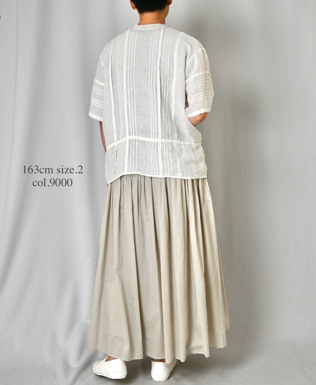 NMDS26271(シャツ) 80s POWER LOOM LINEN PLAIN LACE PINTUCK HALF/SLEEVE 2WAY SHIRT