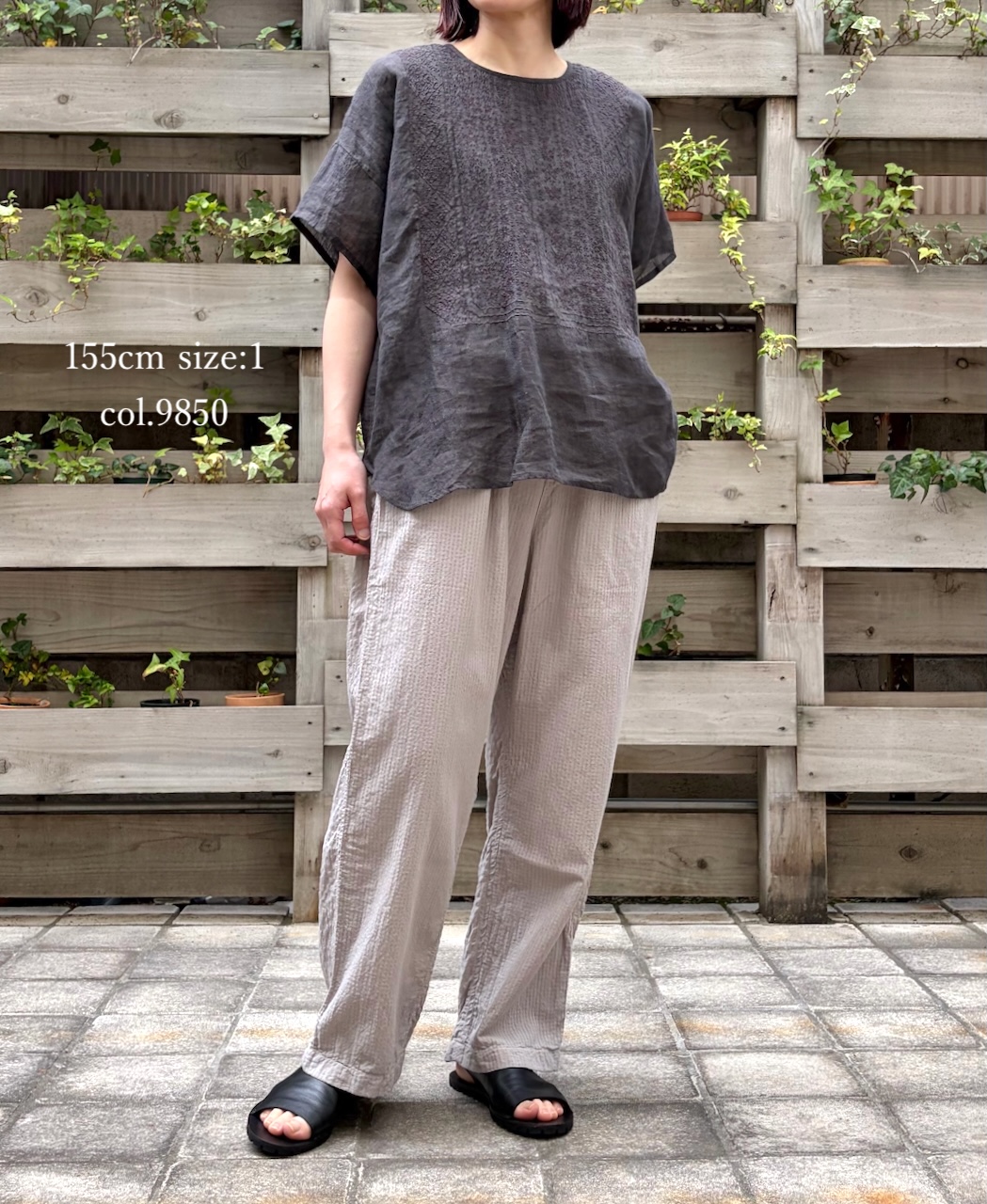 NMDS25242(シャツ) 80s POWER LOOM LINEN PLAIN BACK OPENING CREW-NECK S/SL EMB SHIRT