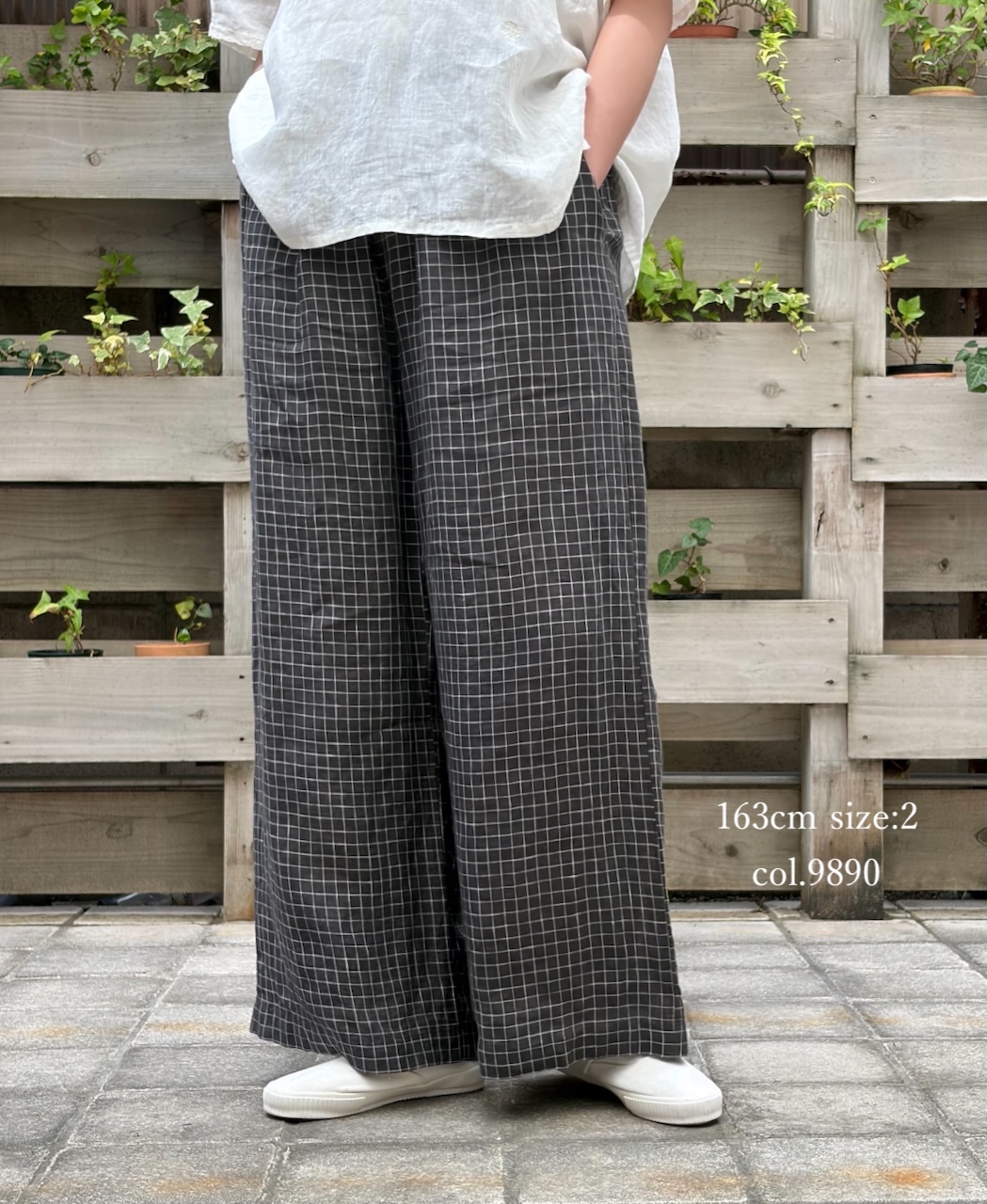 NMDS26285(パンツ) 80s POWER LOOM LINEN CHECK WIDE PANTS