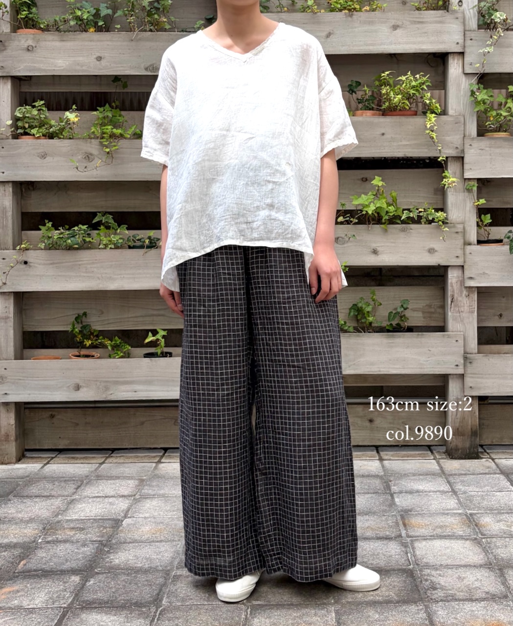 NMDS26285(パンツ) 80s POWER LOOM LINEN CHECK WIDE PANTS