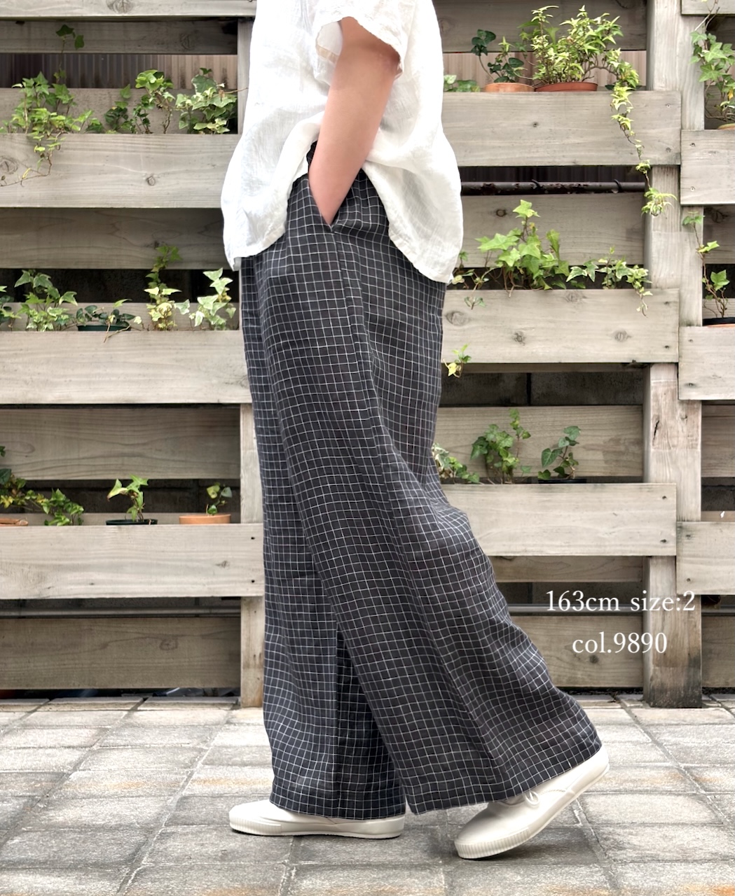 NMDS26285(パンツ) 80s POWER LOOM LINEN CHECK WIDE PANTS