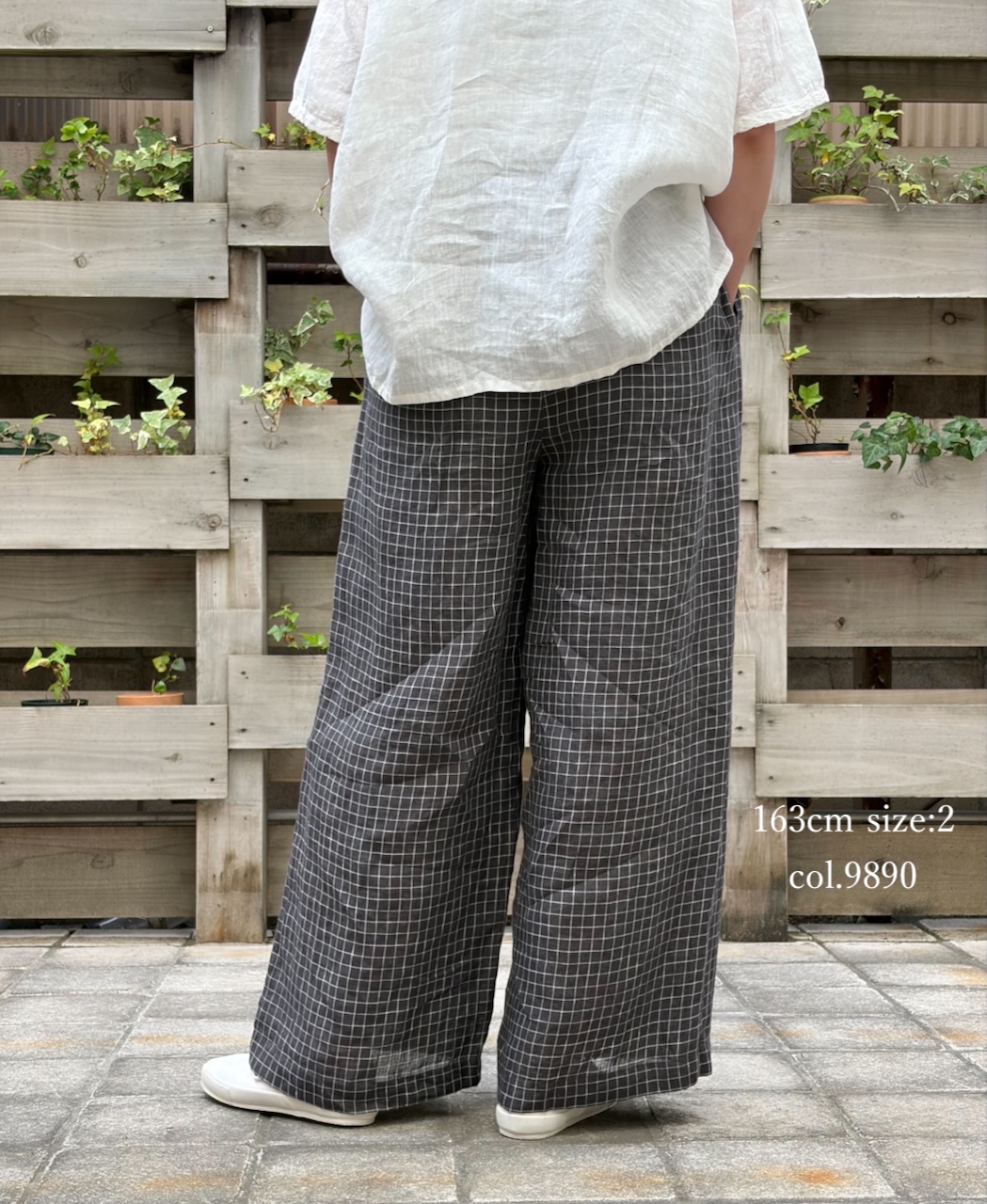 NMDS26285(パンツ) 80s POWER LOOM LINEN CHECK WIDE PANTS