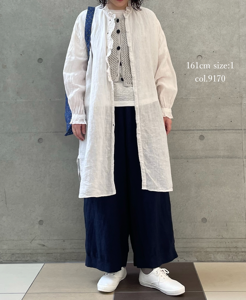 INMDS26002D(シャツ) 60s AUTO LOOM LINEN PLAIN (OVERDYE) FRILL COLLAR LONG SHIRTS