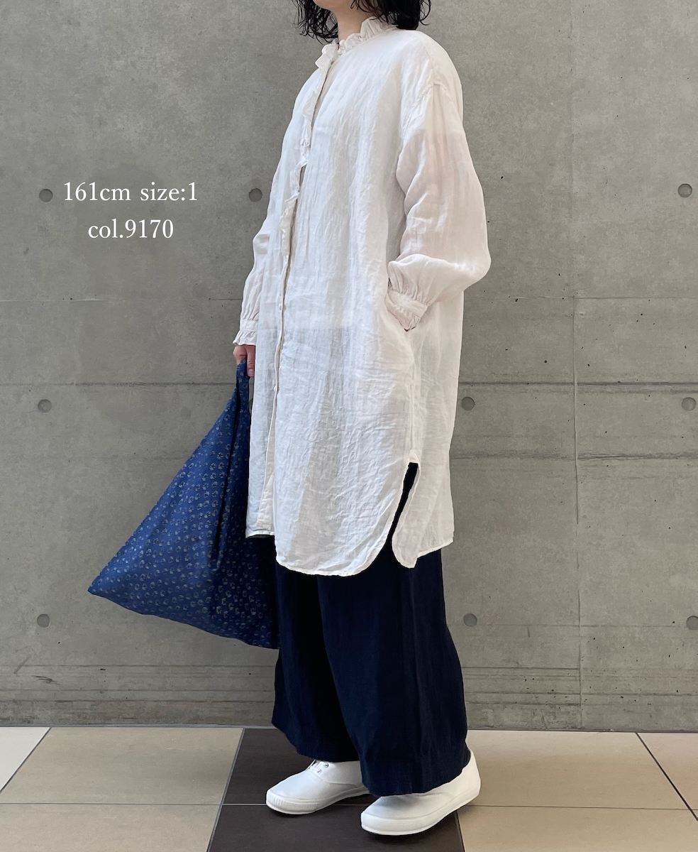 INMDS26002D(シャツ) 60s AUTO LOOM LINEN PLAIN (OVERDYE) FRILL COLLAR LONG SHIRTS