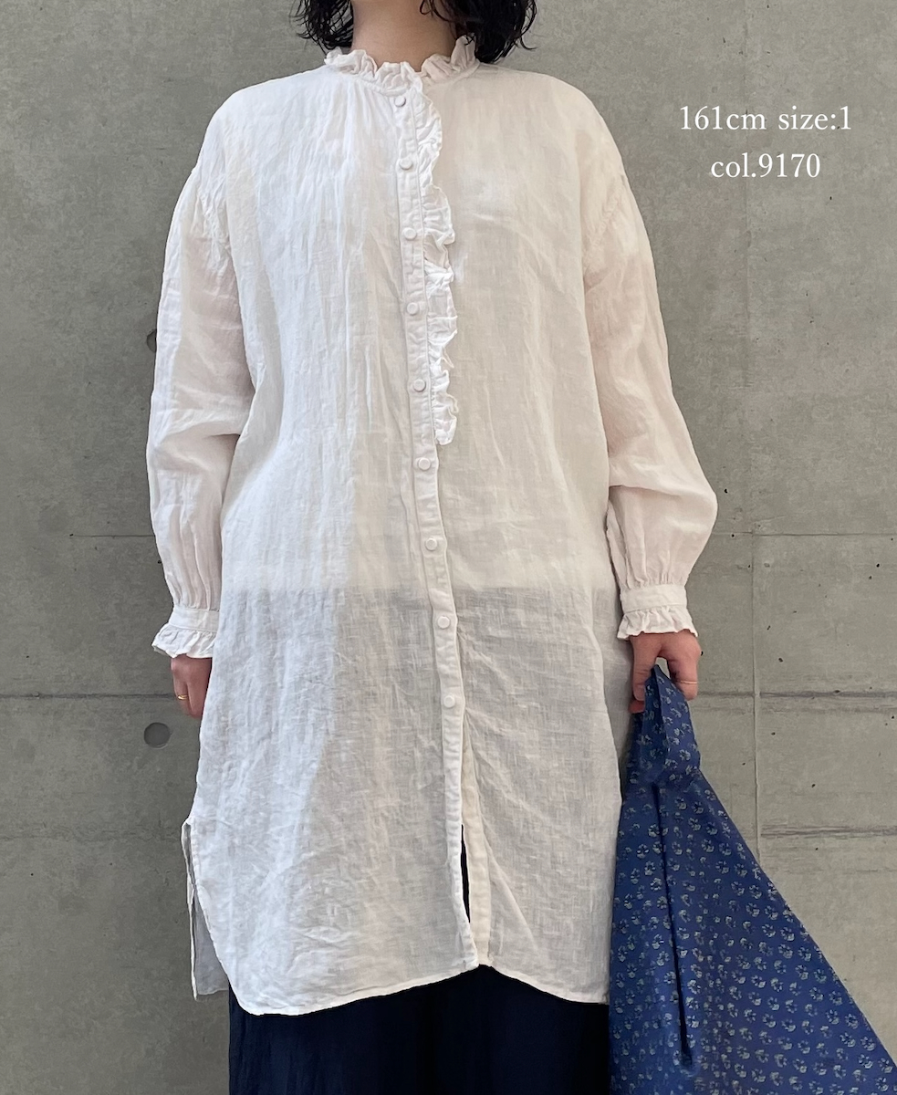 INMDS26002D(シャツ) 60s AUTO LOOM LINEN PLAIN (OVERDYE) FRILL COLLAR LONG SHIRTS