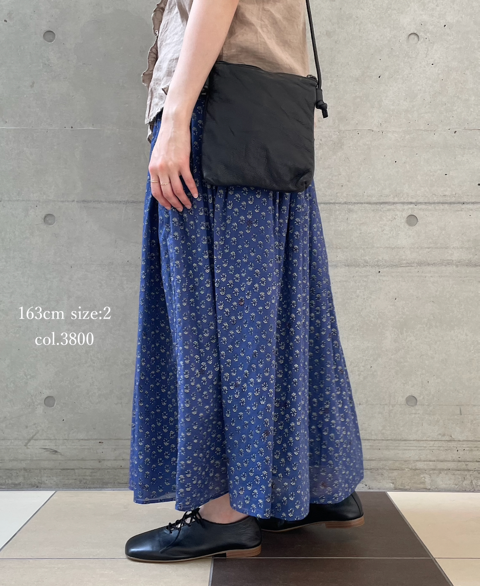 NMDS26254(スカート) 80s VOILE SMALL GENTIANA BLOCK PRINT GATHERED SKIRT WITH LINING