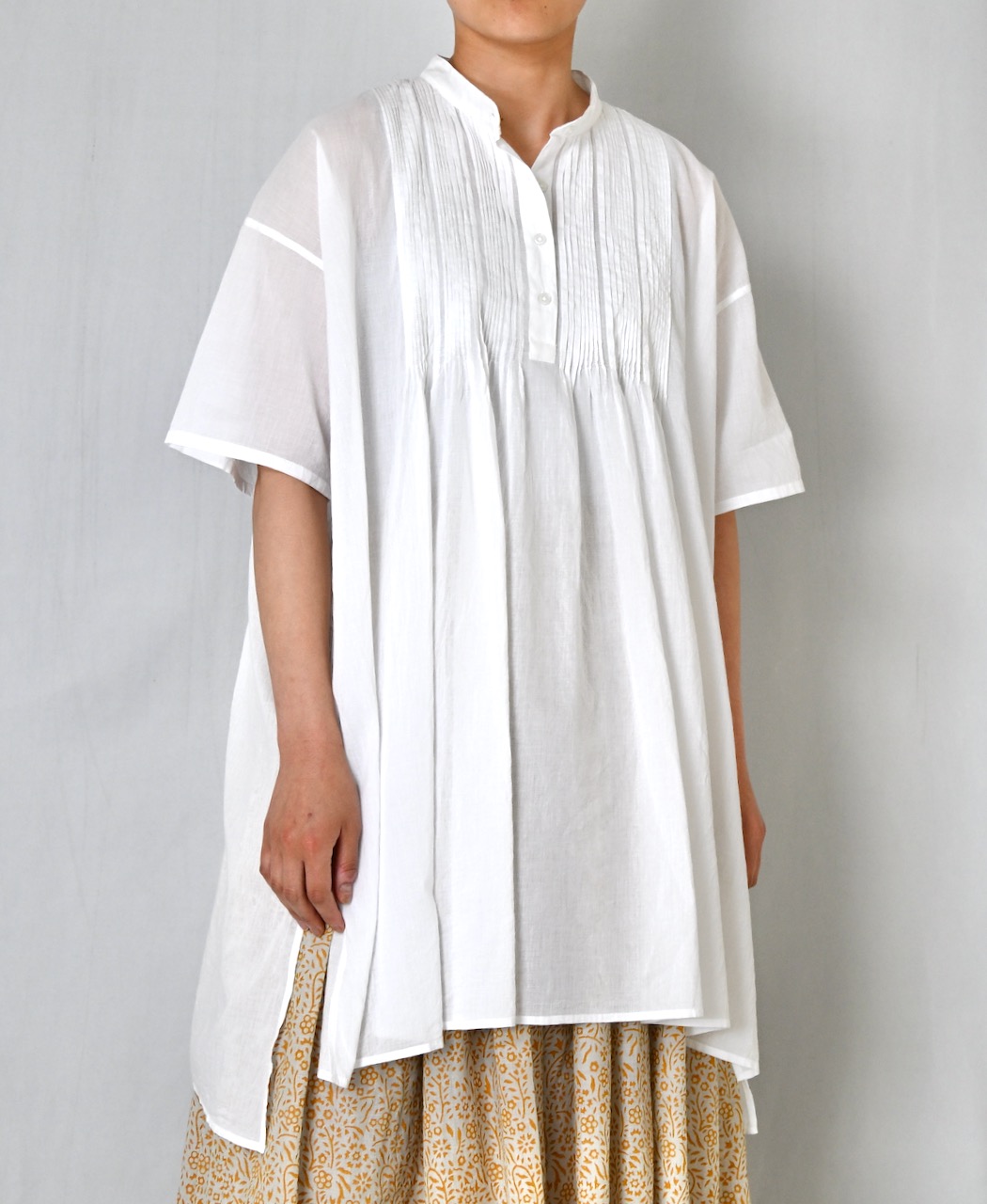 NSL26023(シャツ) 80s COTTON VOILE PLAIN BANDED COLLAR SHORT/SLEEVE PINTUCK SHIRT