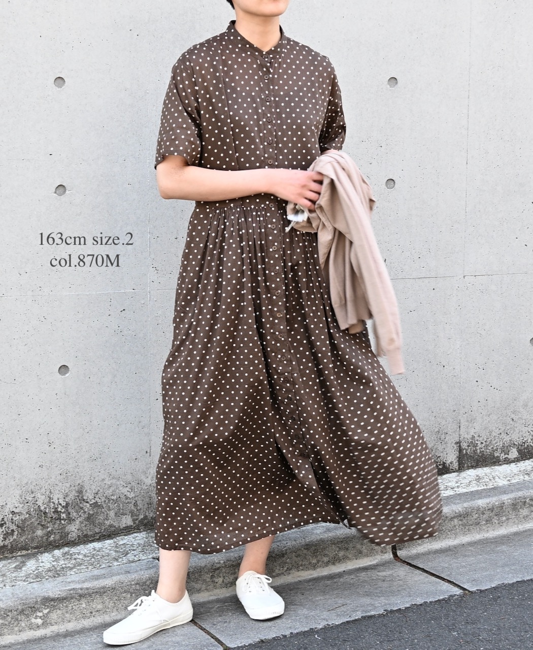 1sマントルピース　アンジュタイプ NSL26054(ワンピース) 80s COTTON VOILE DOT PRINT BANDED COLLAR S/SL