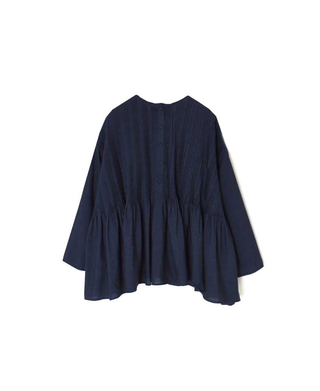 INMDS26052(シャツ) HANDWOVEN COTTON HAKEME CREW NECK 3/4SL SHIRTS WITH RANDOM PLEATS