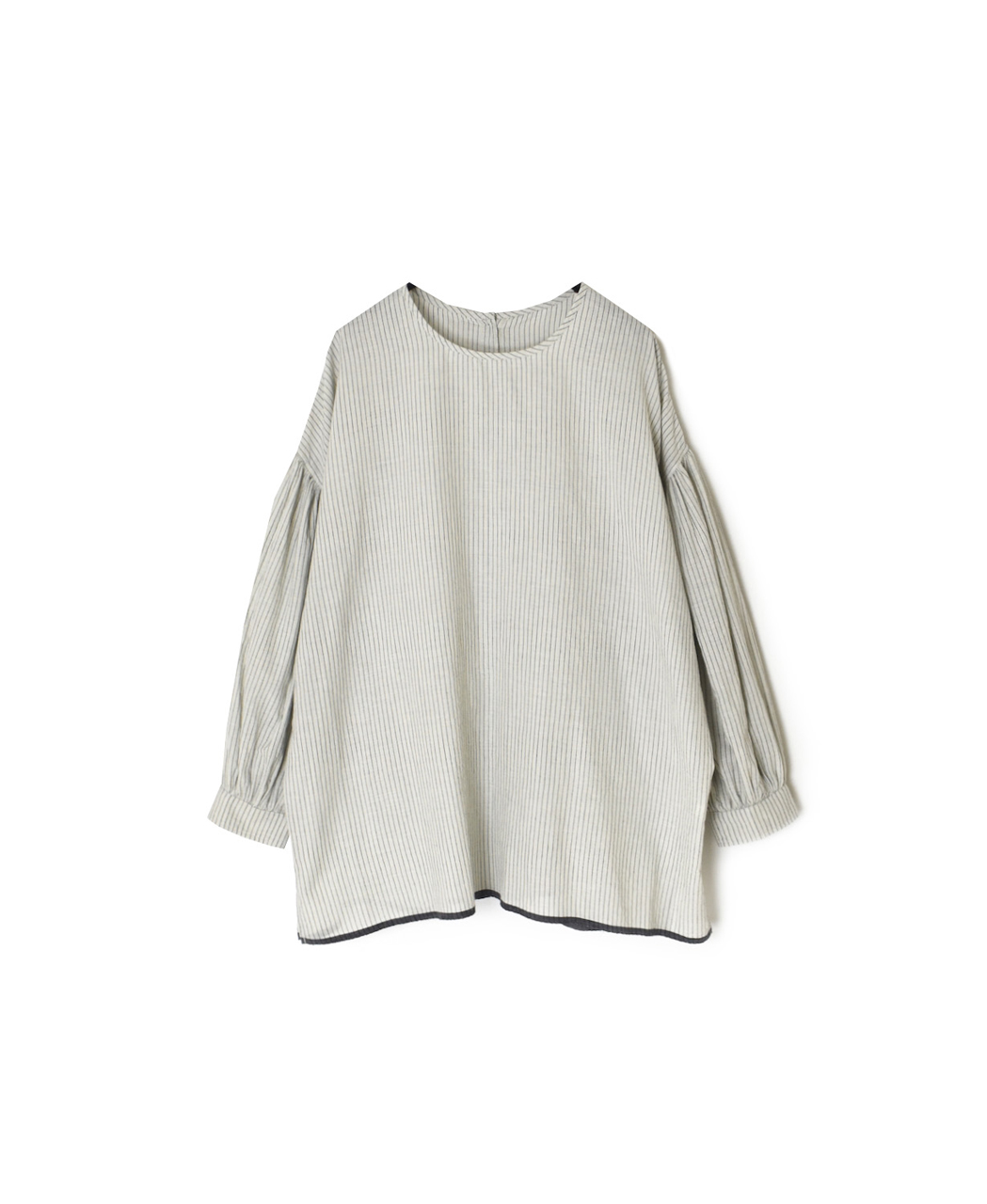 INMDS26062(シャツ) HANDWOVEN COTTON STRIPE BACK OPENING CREW NECK SHIRTS