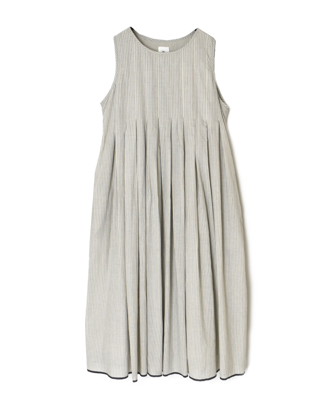 INMDS26063(ワンピース) HANDWOVEN COTTON STRIPE INVERTED PLEATS NO/SL PULLOVER DRESS